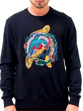 Eleven Paris Black Crewneck Sweater Multicolor Embroidered Phoenix (PM200167)